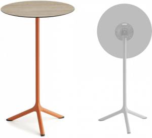 Стол ламинированный барный складной Tripe Folding терракотовый, состаренный дуб тортора Ø600х1100 мм