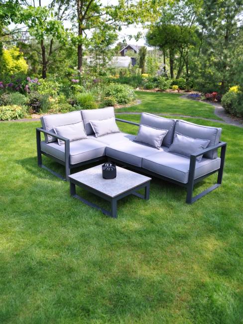 Комплект садовой мебели из алюминия “Место для семьи” G401.32Е10 (Диван двухместный+диван с правым подлокотником+столик журнальный)серый