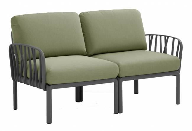 Диван пластиковый с подушками Komodo 2 антрацит, джунгли 1440х780х880 мм