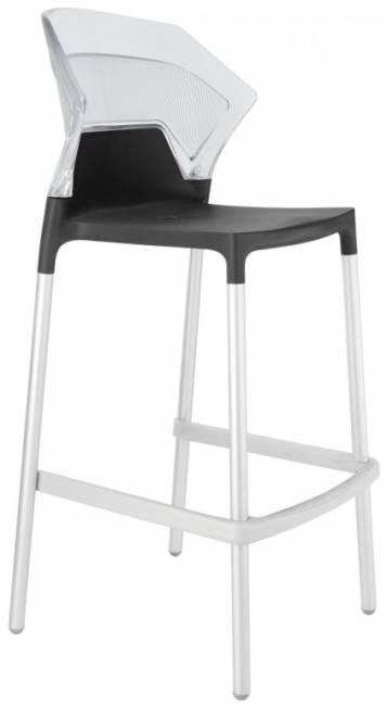 Стул пластиковый барный Ego-S Bar сатинированный алюминий, антрацит матовый, прозрачный 510х530х1100 мм