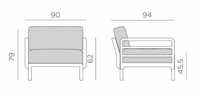 Кресло пластиковое с подушками Maximo Poltrona базальт, лава 900х940х790 мм