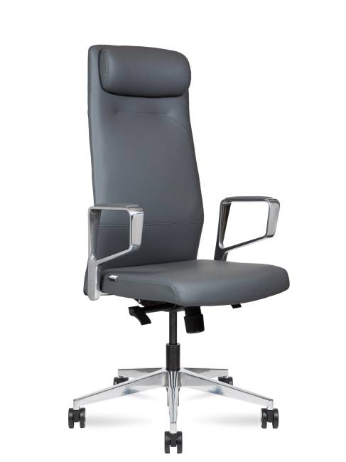 Кресло офисное / Вэст / West  / серая кожа / алюминиевая база