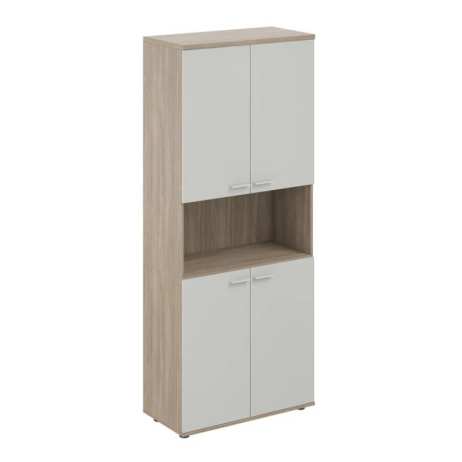 SG.861.OD.SH.SH / Шкаф высокий с нишей 800х400х1955, 4-х дв, з.ст ЛДСП 16 мм / корпус: дуб темный; фасады: серый бархат