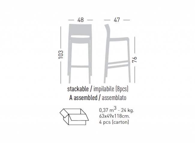 Стул пластиковый барный Bakhita 76 серый 480х470х1030 мм Стул пластиковый барный Bakhita 76 серый 480х470х1030 мм