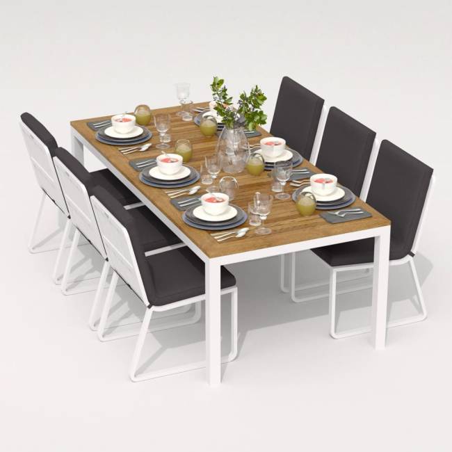 Обеденная группа TELLA  GIRA  каркас белый / стол тик 220 / ткань антрацит