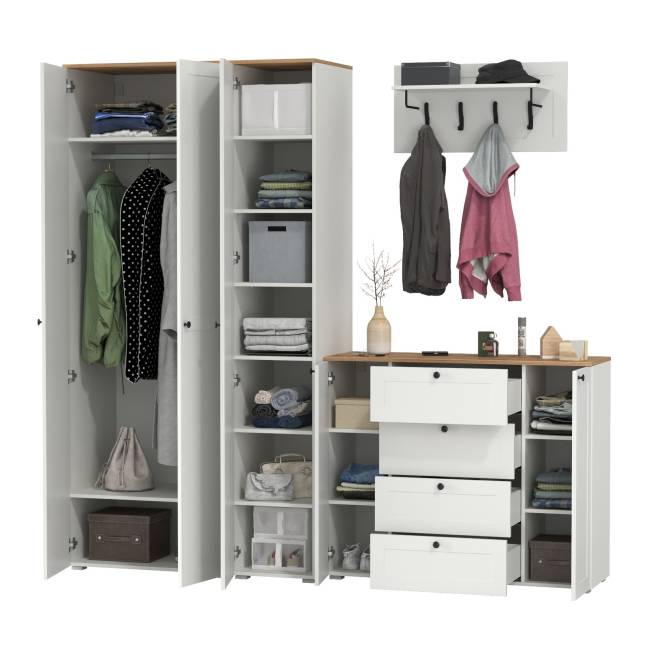 Остин мебель для прихожей № 39 цвет белый шагрень/дуб крафт золотой