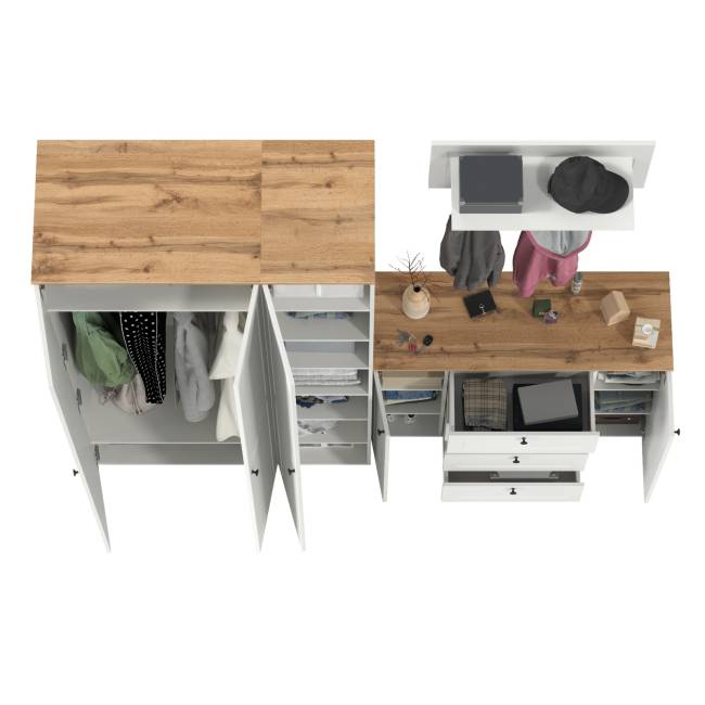 Остин мебель для прихожей № 39 цвет белый шагрень/дуб крафт золотой