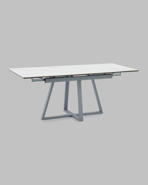 Стол Керас 120-180/80/75 столешница МДФ16/керамика Snow white подстолье металл серый
