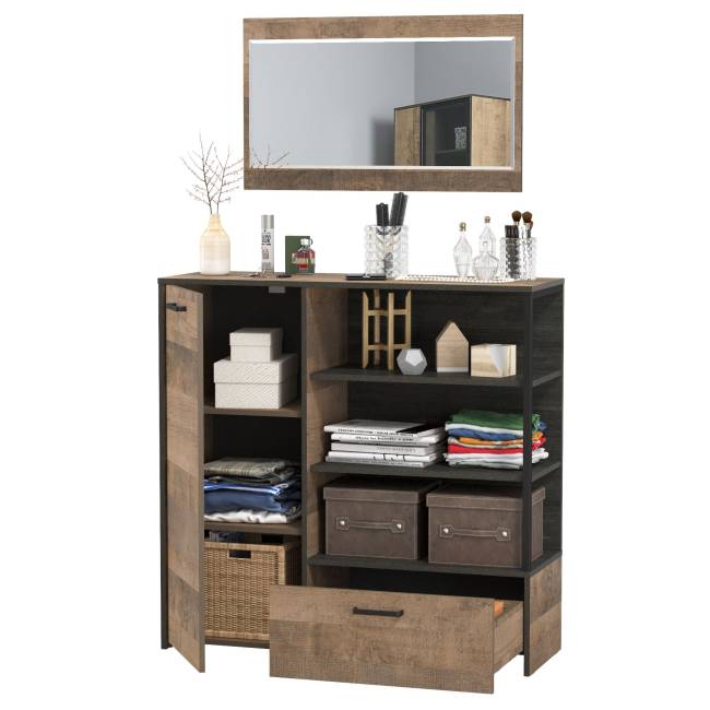 Комод с дверкой и ящиком и зеркало Трувор цвет дуб гранж песочный/интра