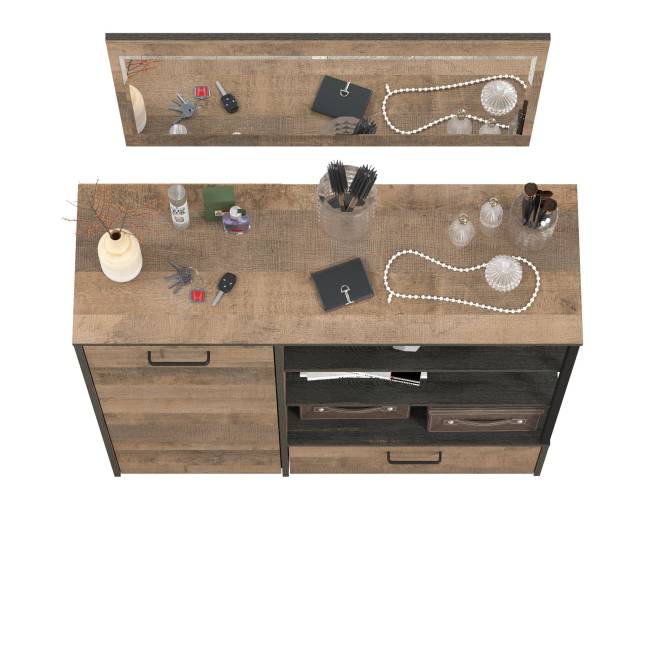 Комод с дверкой и ящиком и зеркало Трувор цвет дуб гранж песочный/интра