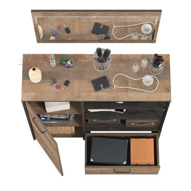 Комод с дверкой и ящиком и зеркало Трувор цвет дуб гранж песочный/интра