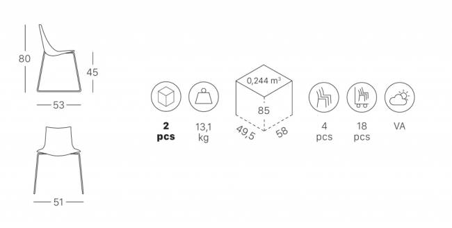 Стул пластиковый на полозьях Zebra Technopolymer хром, антрацит 510х530х800 мм