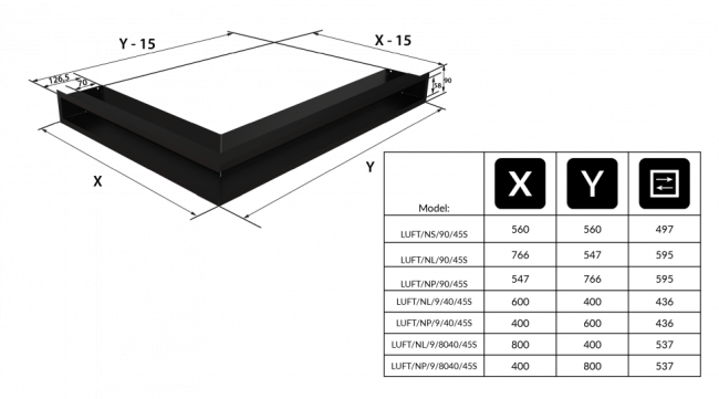 Решетка Kratki Люфт угловая 9/40/80 см правая черная