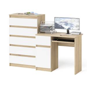 Стол компьютерный дверка и ящик слева МС-1 и высокий комод 5-ть ящиков Мори цвет дуб сонома/белый