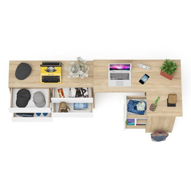 Комод Мори 1200 6 ящиков и компьютерный угловой стол МС-16 правый цвет дуб сонома/белый