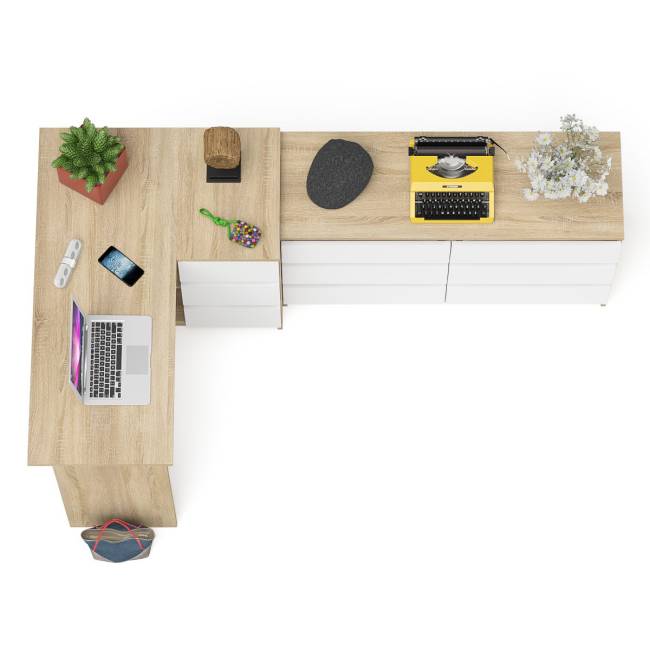 Комод Мори 1200 6 ящиков и компьютерный угловой стол МС-16 правый цвет дуб сонома/белый