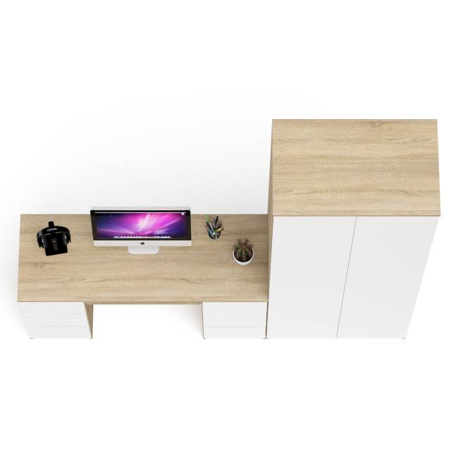 Стол компьютерный МС-2 две тумбы с ящиками с двухдверным шкафом Мори цвет дуб сонома/белый