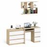 Стол компьютерный Мори МС-6 правый с навсеной полкой сверху и комодом на три ящика цвет дуб сонома/белый
