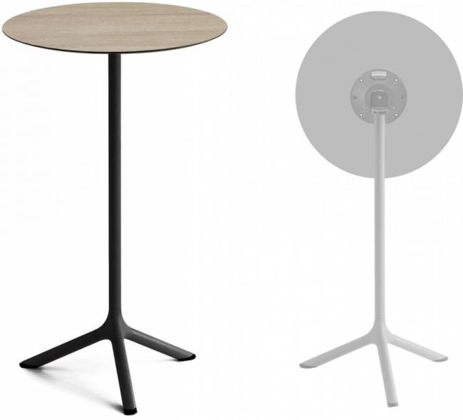 Стол ламинированный барный складной Tripe Folding черный, состаренный дуб тортора Ø600х1100 мм