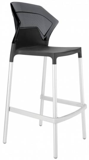 Стул пластиковый барный Ego-S Bar сатинированный алюминий, антрацит матовый, дымчатый 510х530х1100 мм