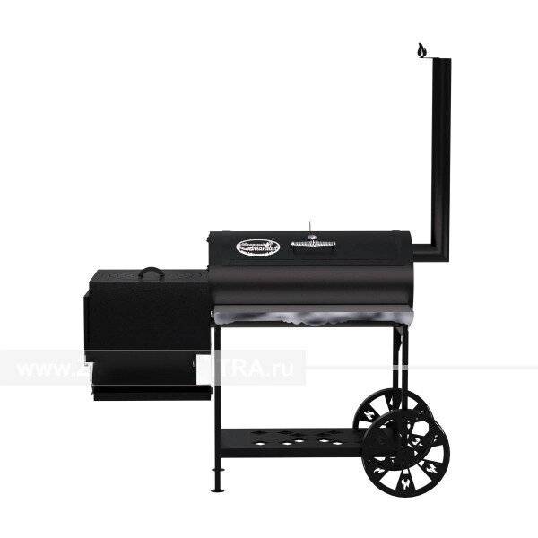 Гриль-Смокер казан XL, из стали толщиной 4 мм, печь слева, в термостойкой покраске