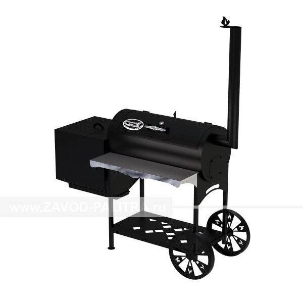 Гриль-Смокер казан XL, из стали толщиной 4 мм, печь слева, в термостойкой покраске