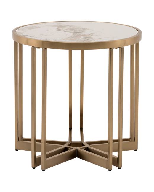 Журнальный столик Алиада 55х55 см светлая керамика сталь шампань