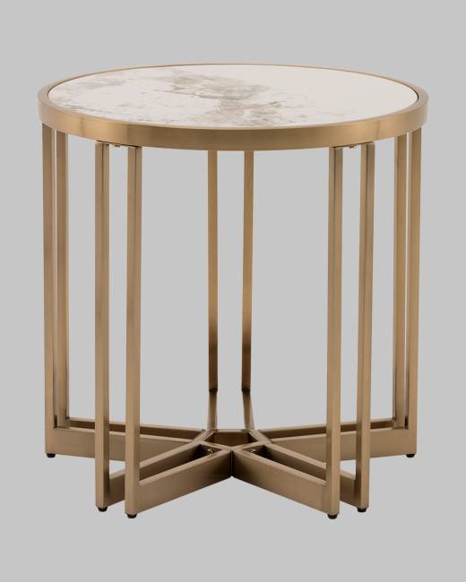 Журнальный столик Алиада 55х55 см светлая керамика сталь шампань