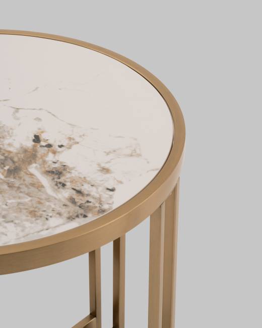 Журнальный столик Алиада 55х55 см светлая керамика сталь шампань