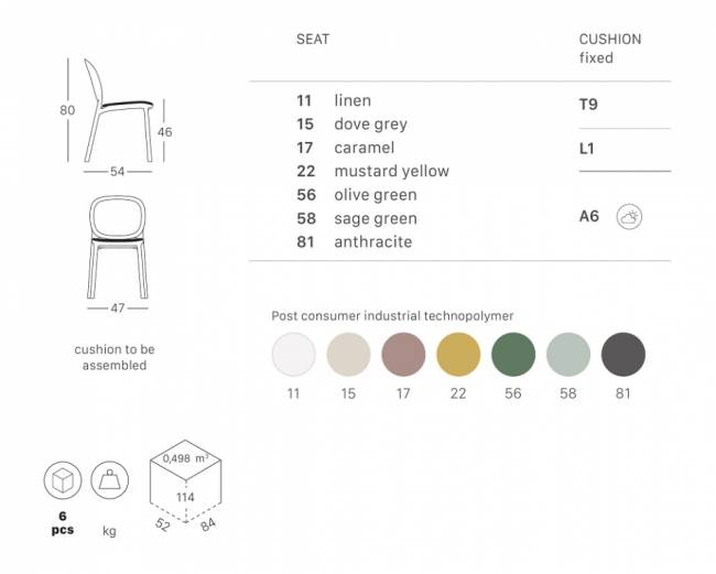 Стул пластиковый с обивкой Hug тортора 470х540х800 мм