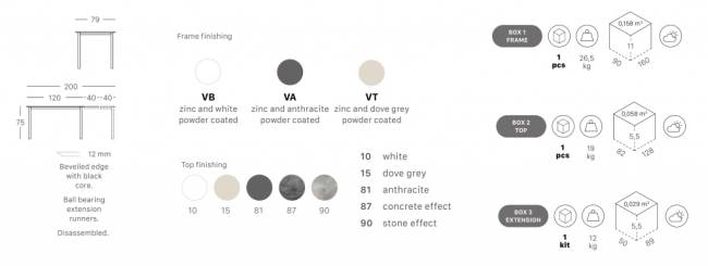 Стол ламинированный раздвижной Pranzo Extendable антрацит, белый 1200-1600-2000х790х750 мм