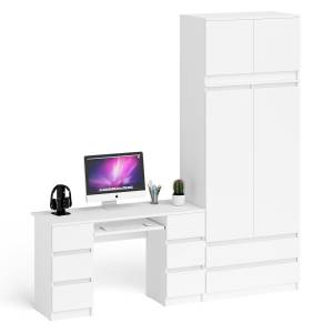 Стол 2-х тумбовый компьютерный со шкафом и антресолью на 900 Мори цвет белый