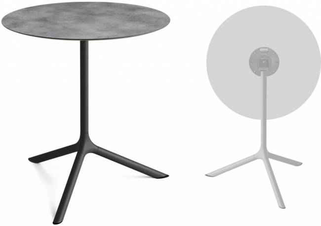 Стол ламинированный обеденный складной Tripe Maxi Folding черный, цементный Ø800х740 мм