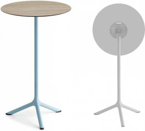 Стол ламинированный барный складной Tripe Folding голубой, состаренный дуб тортора Ø600х1100 мм