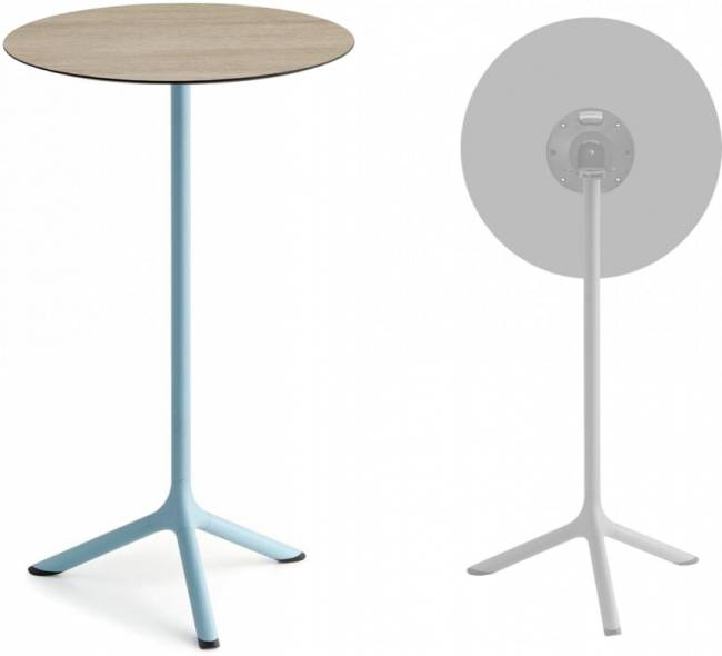 Стол ламинированный барный складной Tripe Folding голубой, состаренный дуб тортора Ø600х1100 мм