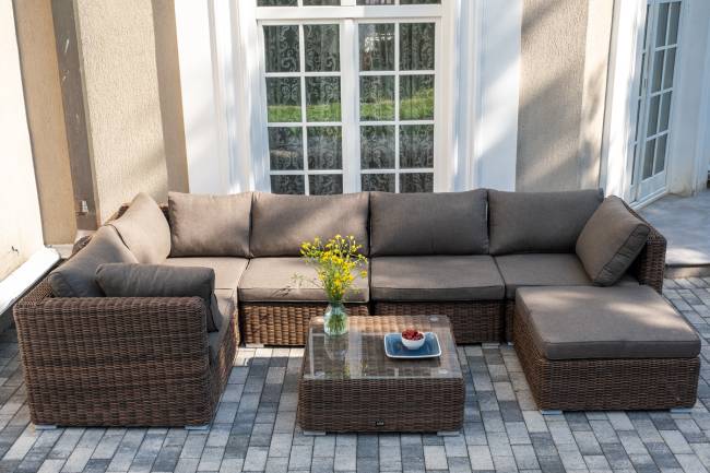 "Лунго" трансформирующаяся лаунж-зона из искусственного ротанга, цвет коричневый