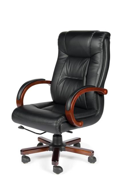 Кресло офисное / Консул кожа / дерево / черная кожа / мультиблок