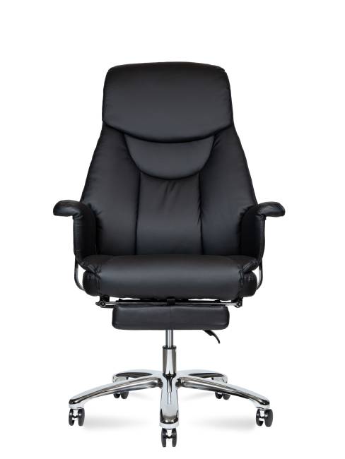 Кресло офисное / Парламент / (black) сталь + хром / черная экокожа