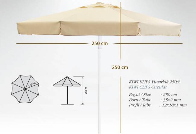 Зонт профессиональный Avocado Clips серебристый, светло-серый Ø2500 мм Зонт профессиональный Avocado Clips серебристый, светло-серый Ø2500 мм