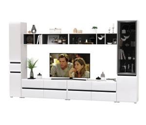 Модульная мебель для гостиной Сидней комплектация № 81 цвет белый/чёрный/МДФ белый глянец