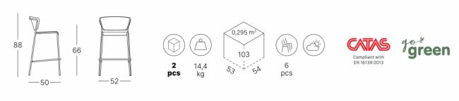 Стул пластиковый полубарный Lisa Technopolymer Go Green антрацит 520х500х880 мм