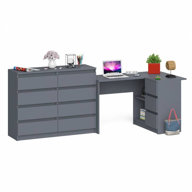 Компьютерный стол МС-16 правый с комодом МК1200 8 ящиков Мори цвет графит