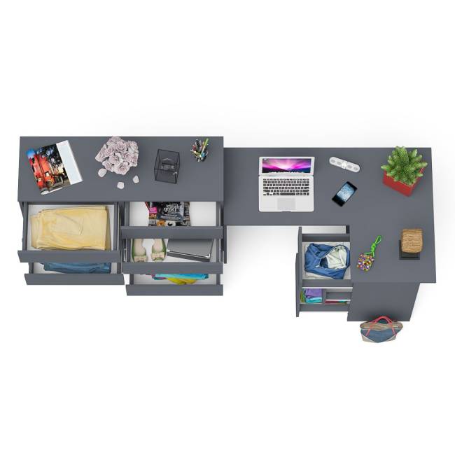 Компьютерный стол МС-16 правый с комодом МК1200 8 ящиков Мори цвет графит