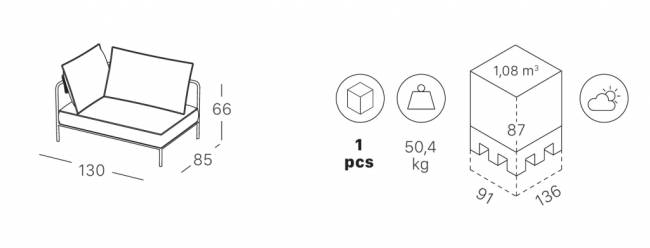 Модуль левый с подушками Flap мокко, кремовый 1300х850х880 мм