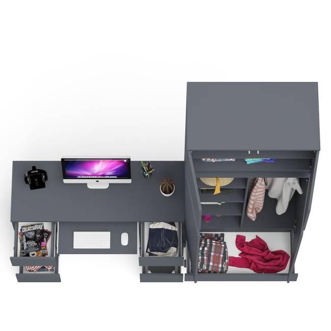 Стол 2-х тумбовый компьютерный со шкафом и антресолью на 900 Мори цвет графит