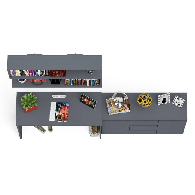 Стол письменный Мори 1200 с открытой полкой и тумбой-комодом цвет графит