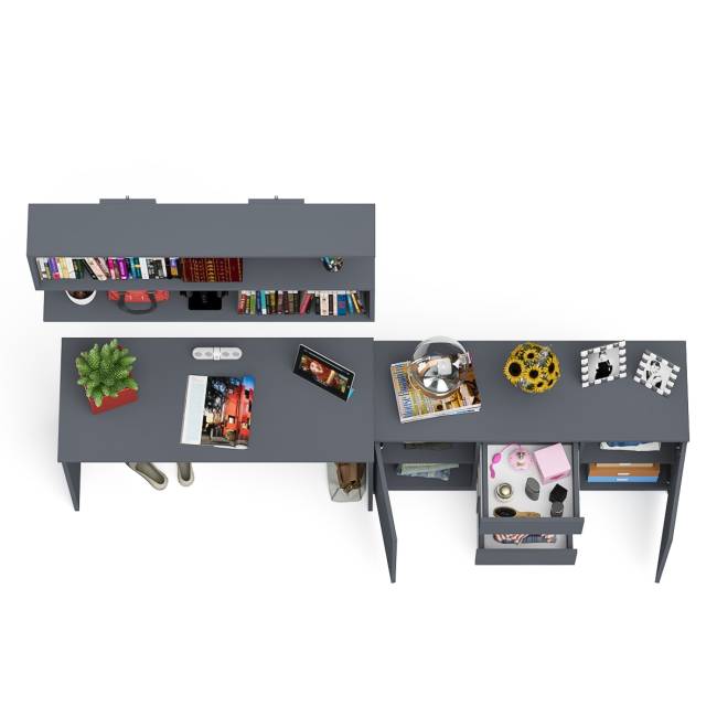 Стол письменный Мори 1200 с открытой полкой и тумбой-комодом цвет графит