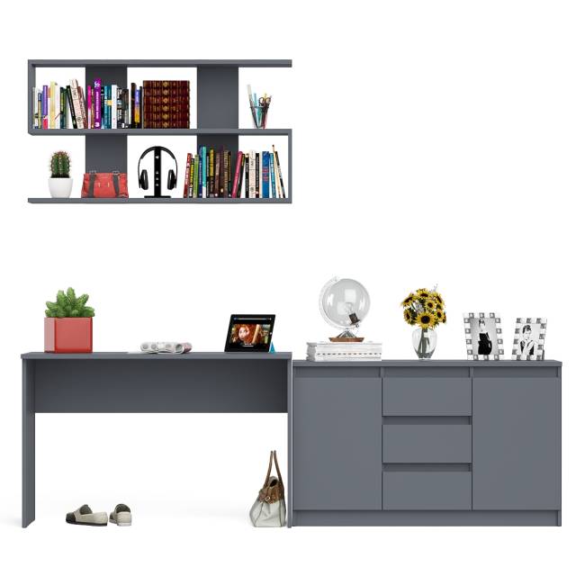 Стол письменный Мори 1200 с открытой полкой и тумбой-комодом цвет графит