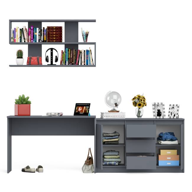 Стол письменный Мори 1200 с открытой полкой и тумбой-комодом цвет графит