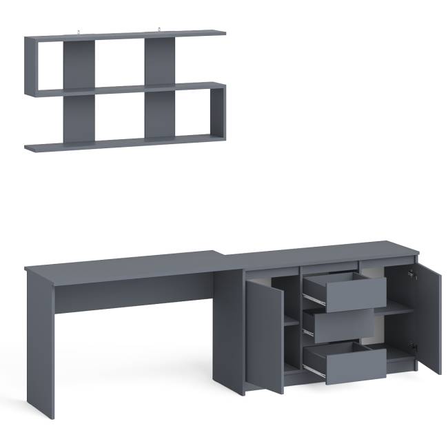Стол письменный Мори 1200 с открытой полкой и тумбой-комодом цвет графит